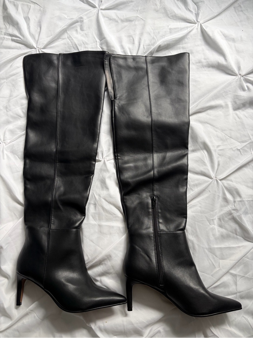 Call it Spring Black Leather High Pointed Toe Heeled Boots - Picture 3 of 9
